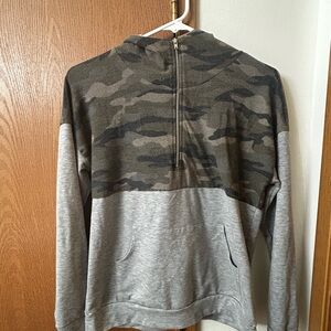 Camouflage and Gray Half-Zip Hoodie